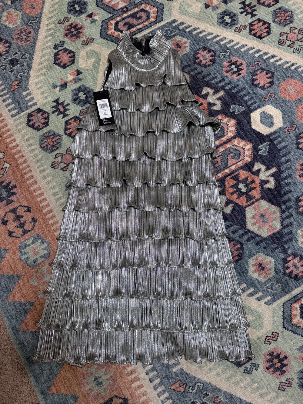 Zac Posen Silver Tiered Ruffle Dress